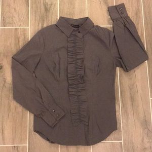 NWT NY & Co Grey Ruffled Button-down